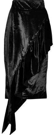 Asymmetric Ruffled Velvet Skirt