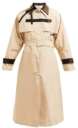 Stud Embellished Cotton Blend Trench Coat - Womens - Beige Multi