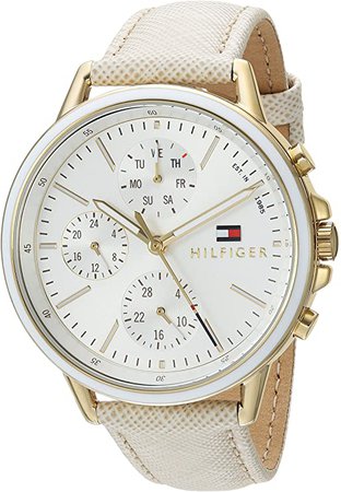 Tommy Hilfiger Women's Casual Sport Stainless Steel Quartz Watch with Leather Calfskin Strap, Champagne, 17 (Model: 1781790): Watches