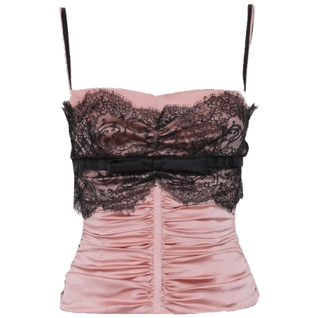 pink ruched tank top cami camisole black lace lacy ribbon