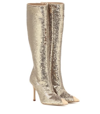 Sequined leather-trimmed boots