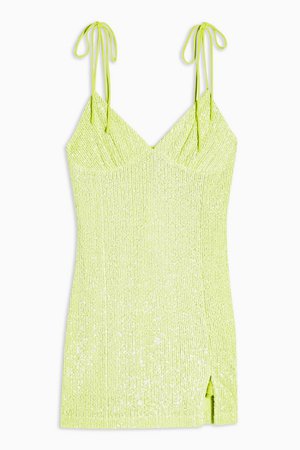 PETITE Neon Lime Green Sequin Slip Dress | Topshop