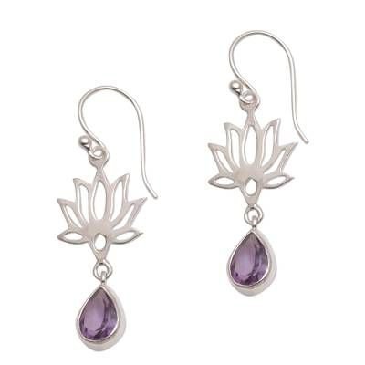silver lotus flower earrings