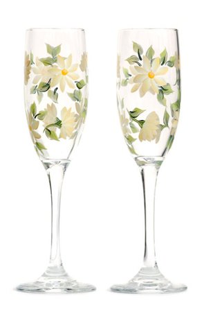 Champagne Flutes Soft Yellow Daisies Set of 2 Hand Painted | Etsy