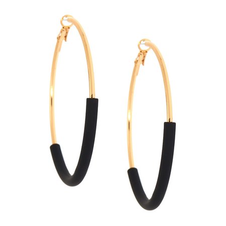 Rubber 60MM Wrapped Hoop Earrings - Black | Claire's US