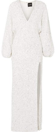 Camille Sequined Chiffon Maxi Dress - White