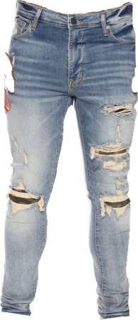 Fashion Nova Ripped and Repair with camo stacked skinny jeans- medium wash