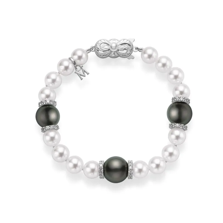 Fusion Akoya and Black South Sea Cultured Pearl Bracelet with Diamond Rondelles