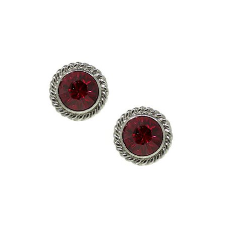 Black Tone Round Red Stud Earring