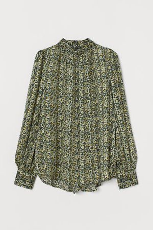 Wide-cut Blouse - Green/yellow floral - Ladies | H&M US