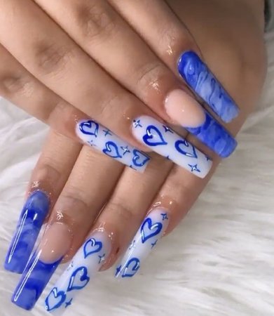 blue heart nails