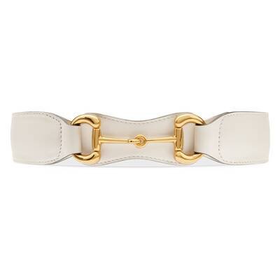 White Smooth Leather Belt With Horsebit | GUCCI® US