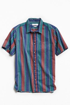 UO '90s Stripe Short Sleeve Button-Down Shirt