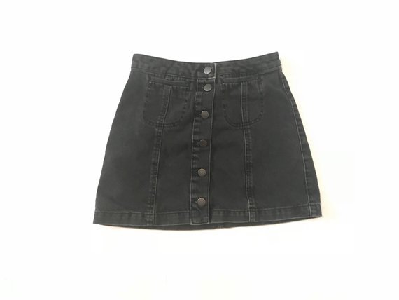 Vintage Black Denim Mini Skirt | Etsy