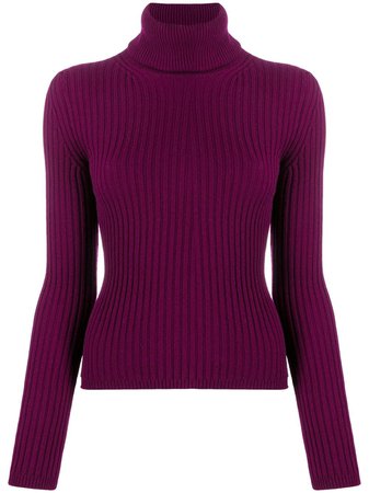 Purple Saint Laurent roll-neck ribbed-knit jumper - Farfetch