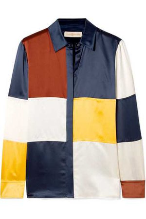 Tory Burch | Reese color-block silk-satin shirt | NET-A-PORTER.COM
