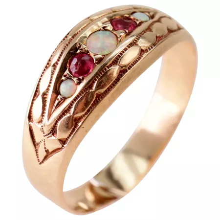 Size 7.5 Antique Opal & Spinel Rose Gold Band : PrettyImpracticals | Ruby Lane