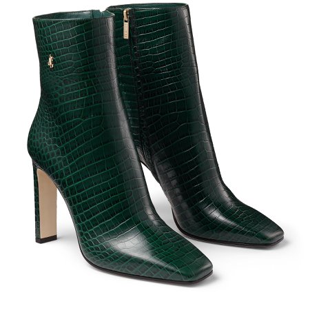 Dark Green Croc Embossed Leather Ankle Boots|MINORI 100| Autumn Winter 19| JIMMY CHOO