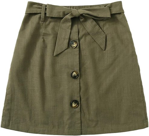 WDIRARA Women's Casual Bow Tie Waist Button Up Mini Short Skirt