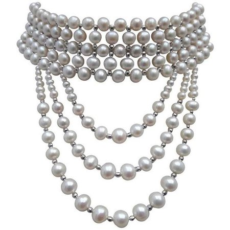 Marina J. Woven Pearl Gold Drape Choker Necklace