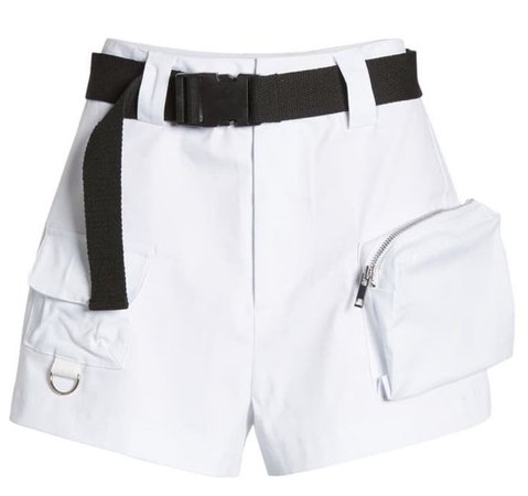 white black belt cargo shorts