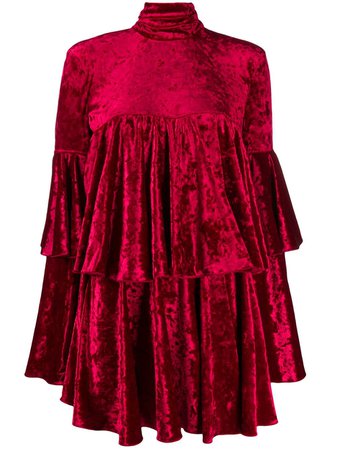 Sara Battaglia Ruffled Velvet Dress | Farfetch.com