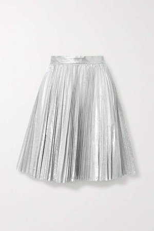 Pushbutton - Pleated Metallic Coated-twill Skirt - Silver