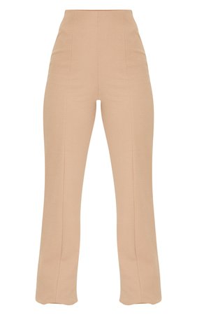 Camel Crepe Seam Front Wide Leg Trousers | PrettyLittleThing USA