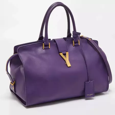 Saint Laurent Violet Leather Medium Cabas Y-Ligne Tote For Sale at 1stDibs