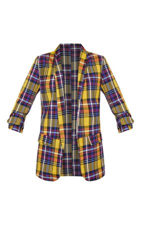 Yellow Tartan Blazer | Coats & Jackets | PrettyLittleThing