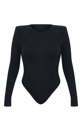 Black Cotton Mix Shoulder Pad Bodysuit | Tops | PrettyLittleThing USA