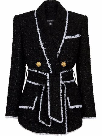 Shop Balmain shawl-collar belted tweed jacket with Express Delivery - FARFETCH