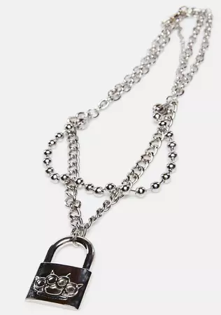 Ball Chain Brass Knuckle Lock Pendant Necklace - Silver – Dolls Kill