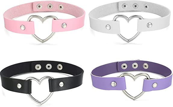FIBO STEEL Womens Mens Leather Necklace Choker Necklace Heart Punk Goth Emo Style Adjustable 4 Pcs | AmazonSmile