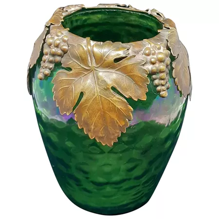 Antique Austrian Kralik Glassworks Green Iridescent Glass Vase with : Brian Alan - Antiques and Fine Art | Ruby Lane