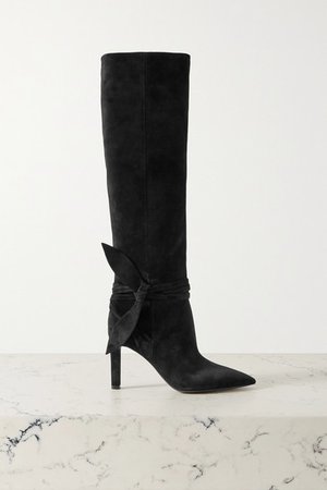 Grace Bow-embellished Suede Knee Boots - Black