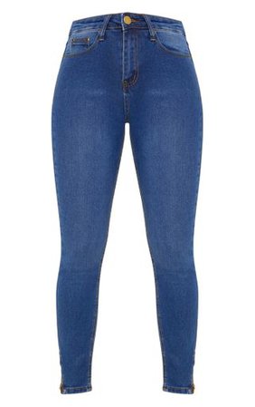 Mid Blue Wash High Waisted 5 Pocket Skinny Jean | PrettyLittleThing