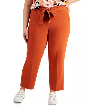 Bar III Trendy Plus Size Belted Straight-Leg Pants, Created for Macy's & Reviews - Pants & Leggings - Women - Macy's