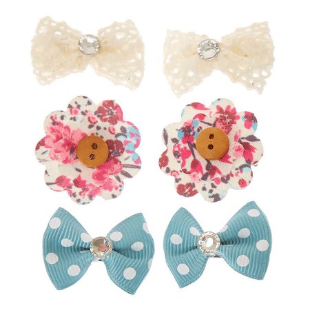 Claire's Club Crochet Bow & Flower Mini Hair Clips - 6 Pack | Claire's US