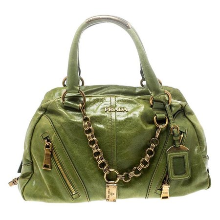 Prada Green Vitello Shine Leather Bowler Bag For Sale at 1stdibs