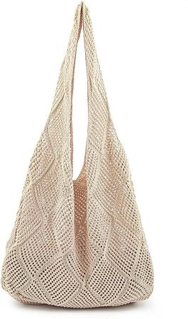 Amazon.com: Stizimn Crochet Mesh Beach Tote Bag Shoulder Bag Handbags Knitting Hollow Summer Bag Hobo Bag Aesthetic for Women (Beige) : Clothing, Shoes & Jewelry