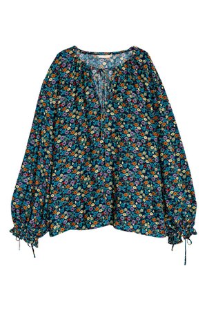 Wide blouse - Dark blue/Floral - Ladies | H&M GB