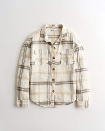 Girls Oversized Flannel Shirt Jacket | Girls New Arrivals | HollisterCo.com cream