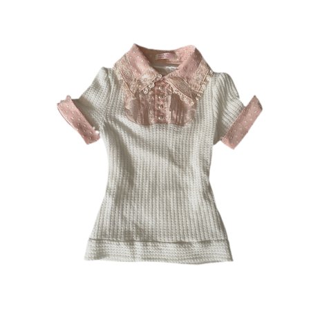 white and pink waffle knit lolita blouse top