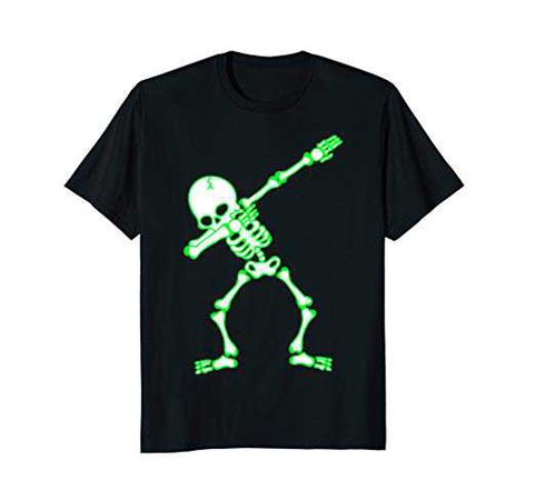 Dabbing Skeleton Shirt Kids, Bones, Glow Effect, Halloween: Clothing
