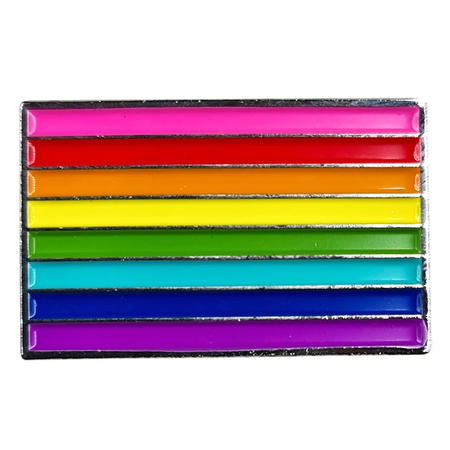 1978 Original Gay Pride Rainbow (Gilbert Baker) Flag Silver Metal Rectangle Lapel Pin Badge