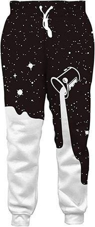 RAISEVERN Mens/Womens Sweatpants Black&White Stars Joggers Pants Geometric Sportswear Baggy Trousers with Drawstring at Amazon Men’s Clothing store