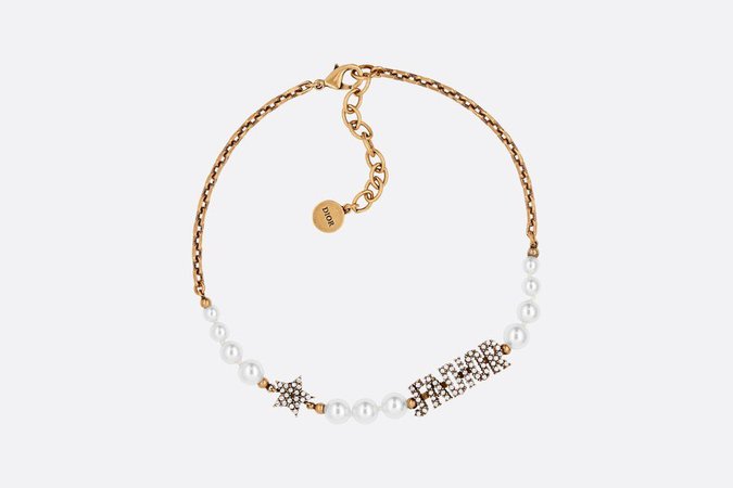 White Resin Bead and Crystal ‘J’Adior’ Antique Gold Finish Choker - Fashion Jewellery - Women's Fashion | DIOR