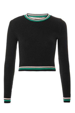 Black with Green Trim Top Sweater Topshop