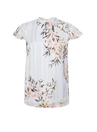 **Billie & Blossom Tall Grey Floral Print Stripe Shell Top | Dorothy Perkins